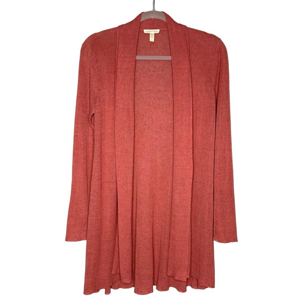 Eileen Fisher Sandstone Organic Linen Crepe Ribbed Cardigan Small Minimalist